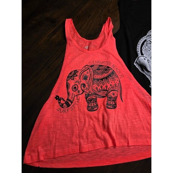 Elephant Graphic Tank Tops Set - Clearwater Beach FL Surf Style Coral & Black Sl - Picture 3 of 13